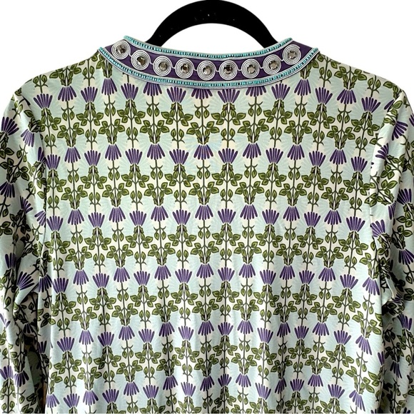 TORY BURCH | NWOT EMBELLISHED SILK FLORAL TUNIC BEADED JEWEL NECKLINE | SMALL - Picture 11 of 15